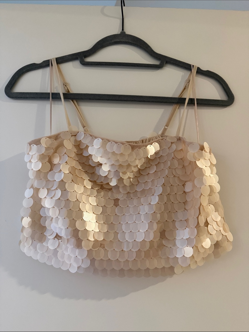 Anthropologie Layered Sequin Crop Tank in Light Beige